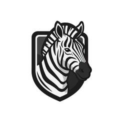  Zebra Head Emblem: A striking monochrome illustration of a zebra's head, powerfully presented within a shield-shaped emblem. Perfect for logos, branding, and mascot designs.  