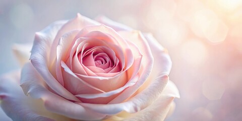 Poster - Close-up view of a delicate, light pink rose in soft, warm light