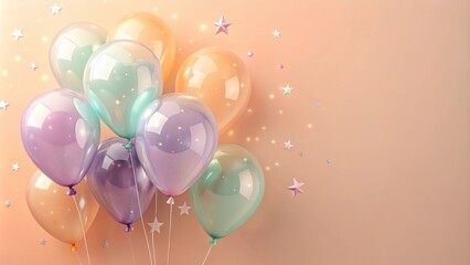 Poster - Pastel Balloons and Sparkling Stars Celebrate a Festive Occasion