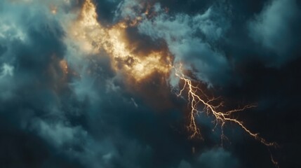 Poster - A bright flash of electricity illuminates the dark clouds, highlighting the power of nature