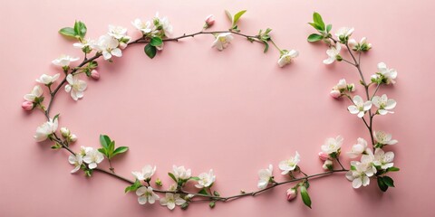 Poster - Delicate Spring Blossoms Forming a Lovely Frame on a Pastel Pink Background