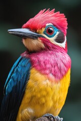 Poster - A bright bird sits on top of a tree branch, surrounded by lush greenery