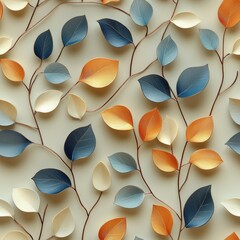 Poster - Abstract Floral Pattern with Copper Accents and Multicolored Leaves on Soft Background Creating a Modern and Elegant Design