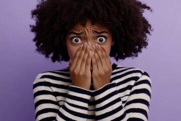 Poster - A woman hiding her face with her hands, expressing emotions or seeking privacy