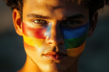 Poster - A close-up shot of a person with a colorful painted face, possibly for a costume or festival