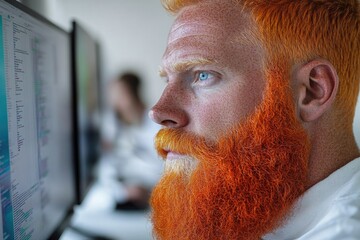 Poster - A detailed view of a person's face featuring a distinctive red beard