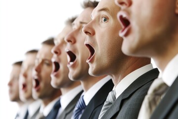 Poster - Group of professionals singing in harmony, suitable for corporate event or music performance concept