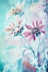 Poster - A close-up of frozen flowers in a bouquet, perfect for winter or cold-themed designs