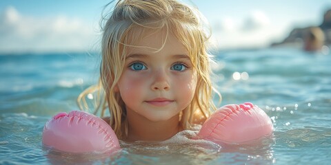 Aufkleber - A young child enjoys playing in the ocean waves
