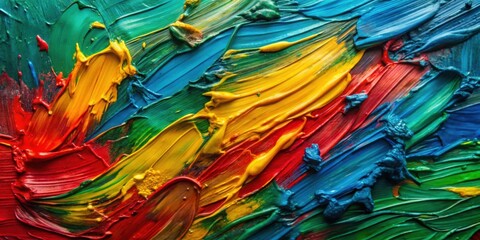 Poster - Vibrant Impasto Oil Paint Texture Swirls in Red, Yellow, Blue and Green