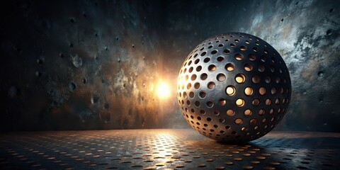 Poster - Metallic Sphere in Industrial Setting with Warm Lighting