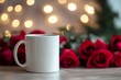 © Tazul - White Mug with Red Roses and Bokeh Lights - Romantic Mockup
