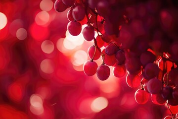 Poster - A cluster of juicy red grapes growing on a tree branch