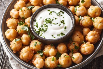 Poster - A plate of chickpeas served with a side of tasty dip