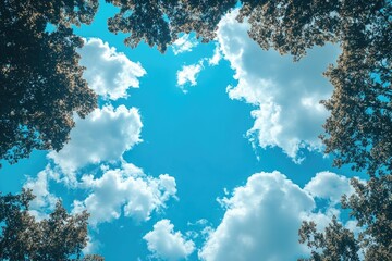 Poster - A serene scene of a forest with clouds and trees, suitable for use in nature-inspired designs or as a background