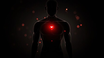 Poster - Glowing human torso with red focal point illustrating the essence of vitality and energy within the body. Generative AI