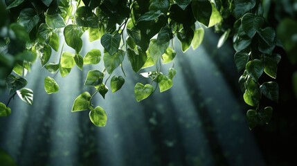 Aufkleber - A cascading curtain of ivy leaves lit by soft natural light