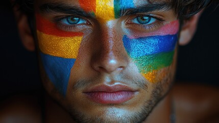 Poster - A close-up shot of a person with a painted face, perfect for use in entertainment or art-related contexts