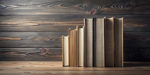 Aufkleber - A Row of Books Resting on a Wooden Surface Against a Wooden Background