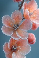 Poster - A detailed view of a frozen flower with ice crystals forming on its petals