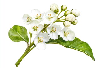 Poster - A fresh branch of white flowers with green leaves