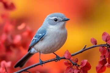 Poster - A small blue bird sits on a branch, looking around