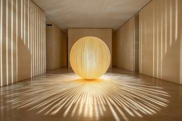 Leinwandbilder - within a sleek, minimalist interior, a glowing sphere exudes warm, radiant light, creating captivati