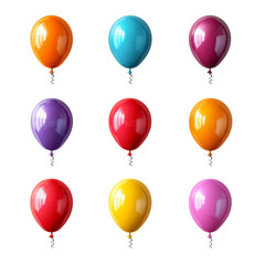 Wall Mural - colorful balloons in various shapes and colors isolated on transparent background