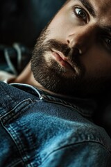 Poster - A close-up shot of a man with a beard, perfect for editorial or commercial use