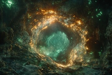 Poster - A mystical cave comes alive with vibrant luminous colors and ethereal light, creating a sense of mystery and wonder in the captivating, glowing underground scene.