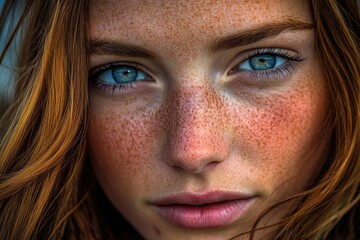 Poster - Close-up shot of a woman's face with visible freckles