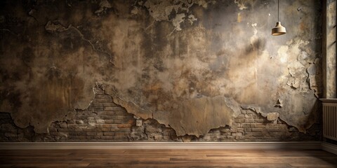 Poster - Rustic Interior Design Featuring an Exposed Brick and Plaster Wall with Pendant Lighting