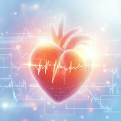 Aufkleber - Glowing red heart with dynamic cardiogram representing health and vitality in a vibrant digital environment. Generative AI