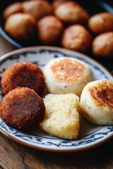 Poster - A plate of food on a wooden table setting