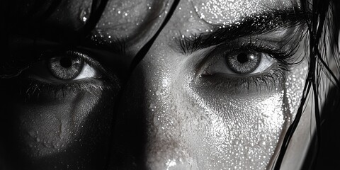 Poster - A close-up shot of a woman's eyes, featuring a striking contrast between the dark pupils and light surroundings
