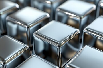 Aufkleber - A collection of glossy metallic cubes arranged in a precise and symmetrical pattern, reflecting light to create an intricate and captivating visual effect.