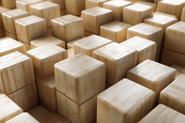 Aufkleber - The image showcases stacked light-colored wooden blocks with smooth textures, highlighting symmetry, balance, and natural materials in a minimalist style.