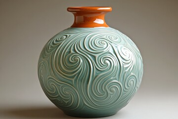 Aufkleber - An elegant globe-like vase with swirling blue and orange patterns, combining artistic styles with modern craftsmanship, perfect for sophisticated interior décor.