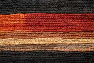 Fototapete - Close-up of a textured woven fabric featuring earthy tones and horizontal stripes, showcasing various shades of orange, red, and brown for a cozy feel.