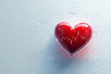 Aufkleber - Glowing red heart with dynamic cardiogram symbolizing health and vitality in a vibrant visual composition. Generative AI