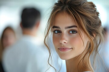Poster - A young woman standing among a group of people, possibly at an event or gathering