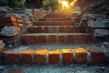 Poster - A set of brick steps leading up to the sun, great for background or outdoor scene