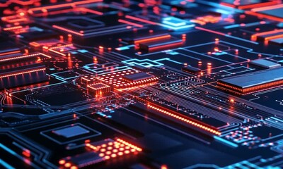 Orange, blue technology background/Orange and blue technology background circuit board and code