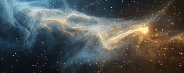 Wall Mural - a cosmic dust cloud abstract with tiny particles of light in warm golden hues, 4k photo.