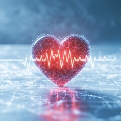 Aufkleber - Glowing red heart with dynamic cardiogram symbolizing love and vitality in a modern digital context. Generative AI