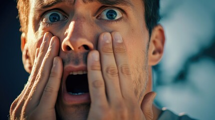 Poster - A person concealing their identity by cupping their hands over their face, suggesting anonymity or shame