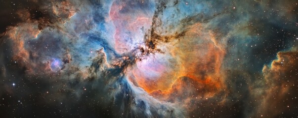 Poster - A cosmic nebula with swirling clouds of pink, blue, and purple, otherworldly and expansive, 4k photo.