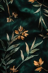 Poster - A detailed view of a green fabric with vibrant orange flowers, perfect for textile design or floral arrangements