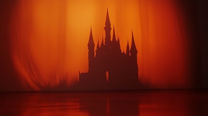 Halloween orange backdrop with eerie black castle shadow