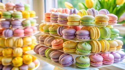 Poster - A delectable tower of colorful pastel macarons arranged on tiered stands